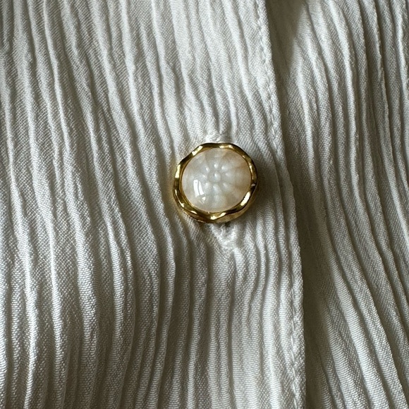 ROYAL DEL Vintage 70s White Crepe Button Down Shirt Lace Embellished Collar S - Picture 12 of 15